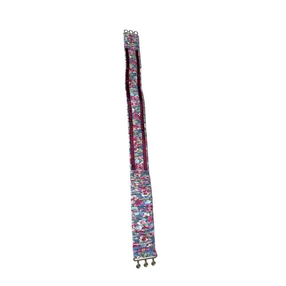 Vintage floral stretch clasp belt cottagecore 80s maroon ribbon trim 29 - 34 in - Picture 2 of 4